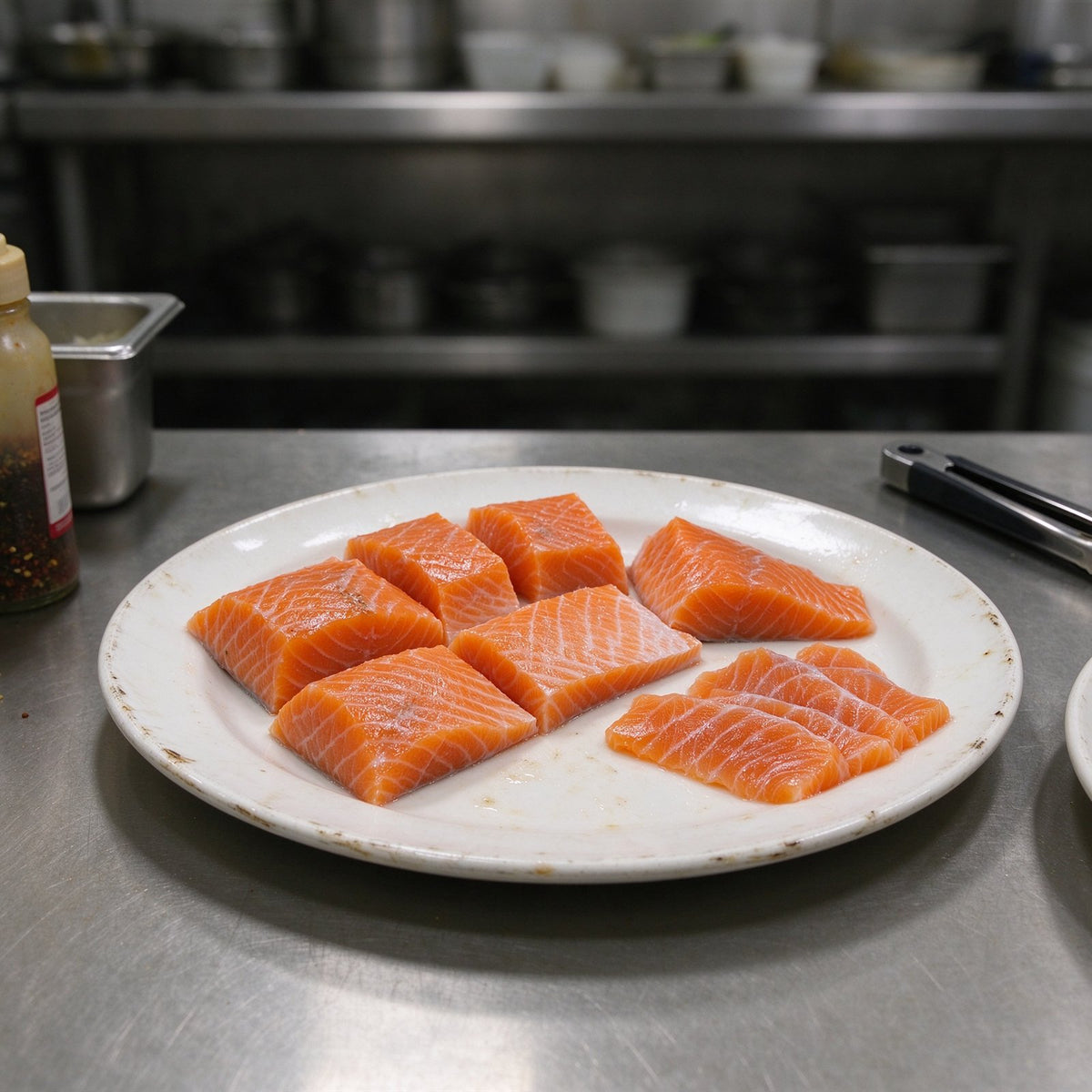 Fresh Salmon Sashimi Slices and Cubes