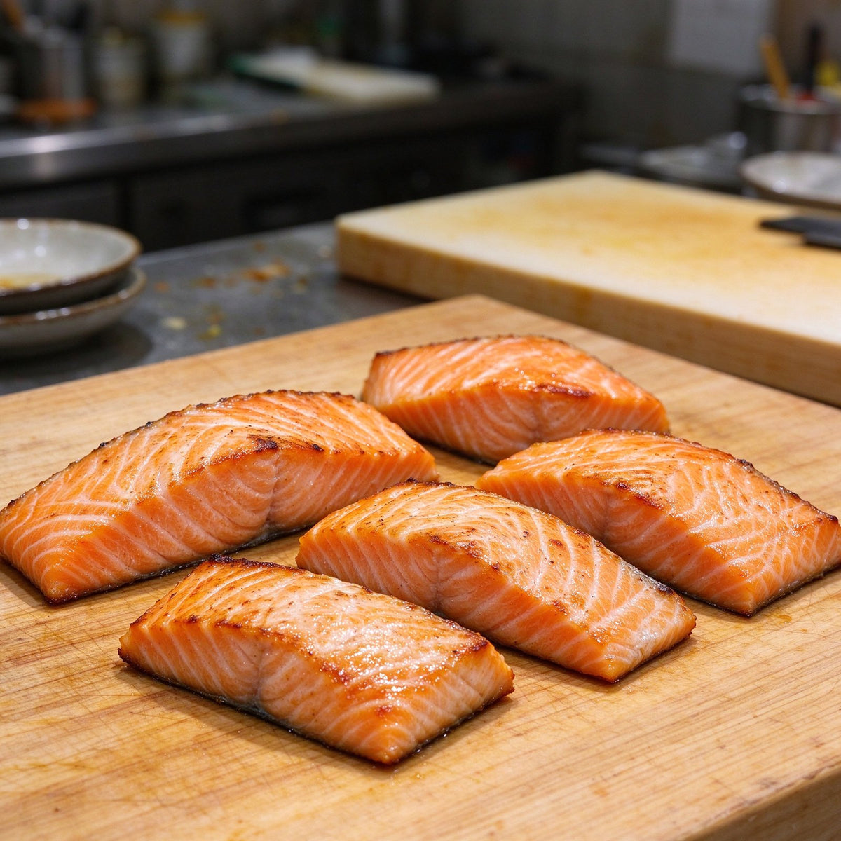 Fresh Salmon Sashimi Slices and Cubes