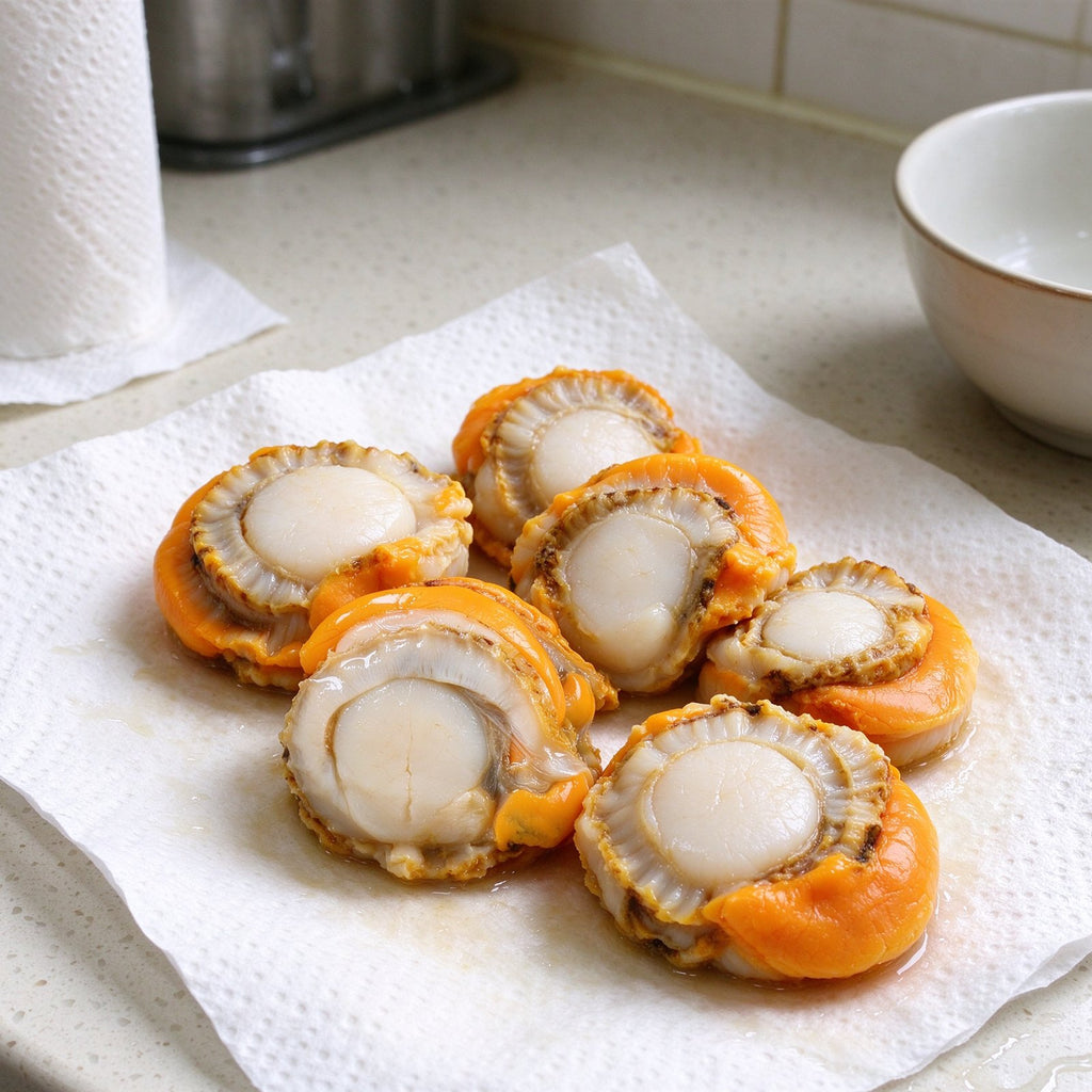 Fresh Half Shell Scallops with Roe