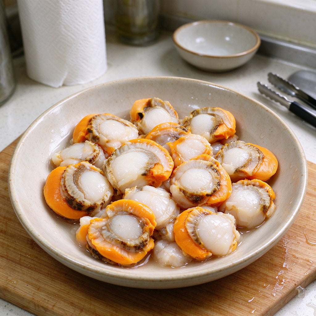 Fresh Half Shell Scallops with Roe